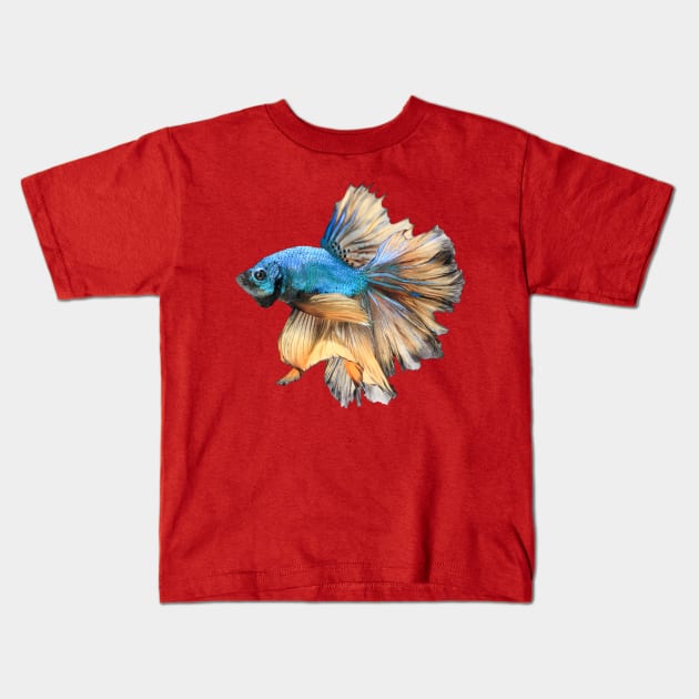 Blue yellow halfmoon bettafish Kids T-Shirt by MACIBETTA